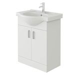 VeeBath Mars 650 Vanity Unit Furniture, Ceramic Wash Basin Sink, Floor Standing, Soft Close Doors Bathroom Storage Cabinet- White (Assembled)