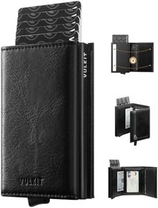 VULKIT Pop up Wallet Minimalist Cash Wallets RFID Blocking Leather Smart Credit Card Holder with Magnetic Closure for Men(Black)