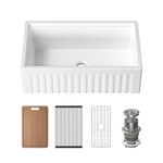 Large Kitchen Sink, 83 x 45 cm - Ceramic Kitchen Workstation Sink - Reversible Farmhouse Single Bowl Sink with Dish Drainer Rack, Wooden Cutting Board, Stainless Steel Basket Sink Strainer Grid