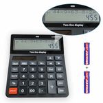 DECKLIT Battery and Solar Unique 120-Step Calculation Check 12 Digit 2 Line Extra Large Calculator Big Buttons and 5.5" LCD Display, Configurable Tax Rate Financial Calculator for Tax Calculations