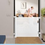 BabySafeHouse Safety Gate for Toddlers & Pets, Retractable Mesh Child Gate for Stairs, Doorways & Kitchen, Baby Fence Barrier Expandable Up to 150cm Width (White) for Baby Proofing (Drilling Required)