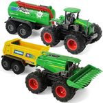 KARMOUNT Combine Harvester Tractor with Trailers, 4PCS Farm Toys Set for Kids and Toddlers Aged 3-5, Die-cast Monster Spreader Trucks with Trailer for Boys Girls Kid(Set2)