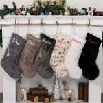 LUBOT 2024 Personalized Christmas Stockings, 1 Piece Custom Embroidery Name 20" Rustic Farmhouse Fireplace Hanging Decorations Plush Faux Fur with Tassel Xmas Stocking Soft Furry for Large Family