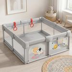 StarAndDaisy Play Pen for Baby for 0-5 Years 150 x 180 cm Baby Play Area Indoor Setup with Safety Lock & Anti-Fall Grasp System | Breathable Play Pen for Kids Indoor - Grey