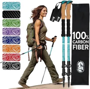 Hiker Hunger Carbon Fiber Trekking Poles | Collapsible Walking Sticks for Travel | Walking Poles for Women | Hiking Poles for Men | Hiking Sticks | Walking Stick - Teal Cork