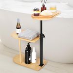 3 Layers Bamboo Bathtub Tray Table with Adjustable Height Freestanding Bath Tray Caddy for Tub Against Wall, Bath Table Tray Tub Shelf Bathroom Organizer Shelf for Luxury Spa, House Warming New Home