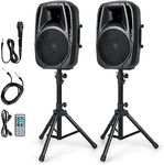 GOFLAME 1600W 2-Way Powered Speakers, Portable PA Speaker System with 2 Speaker Stands and Microphone, Professional DJ Speakers with Bluetooth, USB/SD Card Input, FM Radio, Remote Control