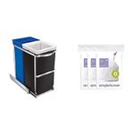 simplehuman 35 Liter Dual Compartment Pull-Out Recycling Bin + Code G Custom Fit Trash Bags (30 Liter, 60 Count)