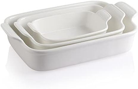 Sweejar Baking Pans Set, Ceramic 9x13 Baking Dish with Handle, Rectangular Casserole Dishes for Oven, Bakeware Sets of 3, Durable Lasagna Pan Deep for Kitchen, Banquet, Wedding Gift(White)