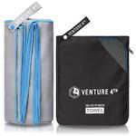 VENTURE 4TH Quick Dry Microfiber Towel - Odor Resistant, High Performance Towels for Gym, Camping, Travel, Yoga and Beach (Gray-Blue Large) - Includes Tear Resistant Bag