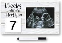 Brothers Bench Weeks Until We Meet You Magnetic Ultrasound Picture Frames, Rustic Sonogram Picture Frame, Farmhouse Nursery Decor, Baby Keepsake Pregnancy Gifts, with Protective Frame & Marker