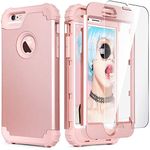 IDweel iPhone 6S Case, iPhone 6 Case with Tempered Glass Screen Protector, 3-in-1 Heavy Duty Rugged Shockproof Hybrid Hard PC Covers Soft Silicone Full Body Protective Case for Women Girls Rose Gold