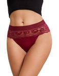 FULLJOYLOVE Lace Floral Panties For Women Plus Size Sexy Sheer Hipster Stretchy Panties For Ladies V Shaped High Waist Thong Knickers Red UK