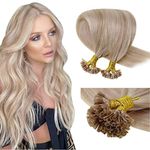 LaaVoo U Tip Hair Extensions Real Human Hair 14 Inch 50g 50s/pack Dark Blonde Highlight Platinum Blonde Hair Extensions Remy Straight Hair Extensions Nail Tip Keratin Real Hair Extensions #18/613