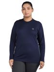 CHKOKKO Women Plus Size Full Sleeve Round Neck Dry Fit Gym Sports T-Shirt Navy Blue 5XL