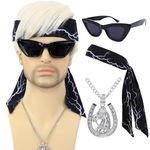 Bettecos Short Blonde Cosplay Wig for Men with Headbands Necklace and Glasses Men’s Blond Boxer Costume Synthetic Hair Wigs for Halloween Party