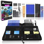 Merooart 41-piece professional graphite drawing pencil and sketch set, suitable for beginners and professional painters, charcoal pen, pastel and zippered suitcase, including rare pop-up stand