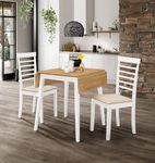 Hallowood Furniture Ledbury Small Table and Chair Set 2, Drop Leaf Table & Chairs with Padded Seat, Foldable Dining Table and Chairs in White & Oak Finish, Dining Room Set