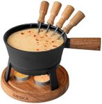 Boska Fondue Sets Pro S - 2 to 4 Persons - Cheese Fondue Sets on Teawarmers - 700 ml Volume for 350 gr Melted Cheese [inc. Fondue Forks] [Stable, Oak Wood and Stainless Steel]