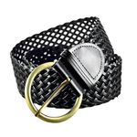 AOYEBOME 2 Inch Wide Leather Braided Belt for Women Hand Made Soft Woven Waistbands with Gold Round Pin Buckle, Black