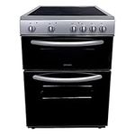 Statesman EDC60S Fan Assisted Double Oven Electric Cooker, 4 Zone Ceramic Hob, 60cm Wide, 2 Chrome Oven Shelves, Double Glazed Door, Adjustable Height, Silver