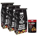 Big K Charcoal Grill BBQ Bundle - Pack of 3 x 5kg Barbecue Charcoal Briquettes Bag & 300g Homefire Twizlers Wood Wool Firelighters with Topline Card for Outdoor Barbeque Grill, Camping BBQs.