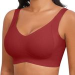 Xcutting Women's Wireless Bras High Support Full Coverage Bras Plus Size Bras for Women, Seamless Comfort Bras Minimizer Everyday Bras 4 Hooks(Red,2X-Large)