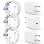 Susnwere iPhone Charger Apple Charger,[Apple MFi Certified]3 Pack Apple Type C Wall Charger Block with 3 Pack [3FT&6FT&10FT] Long USB C to Lightning Cable for iPhone 14/13/12/12 Pro Max/11/Xs Max/XR/X