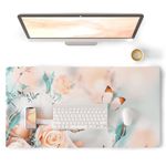 Colorful Star Waterproof Extended Gaming Mouse & Keyboard Pad for Desktop & Laptop - 31.5" x 15.7" Desk Mat for Office & Home - Non-Slip Large Desk Blotter Pad Mouse Mat - Roses and Butterflies