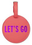 Kate Spade New York Round Vegan Leather Luggage Tag for Women, Durable Suitcase ID Tag (Let's Go)