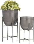 Deco 79 Metal Indoor Outdoor Planter Small Planter Pot with Removable Stand, Set of 2 Planters 12", 9"H, Metal Panther Black