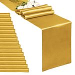 15-Pack Gold 12 x 108 inches Long Premium Satin Table Runner for Wedding, Decorations for Birthday Parties, Banquets, Graduations, Engagements, Table Runners fit Rectange and Round Table