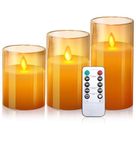 XEMQENER LED Candles, Flameless Candles with Real Wax Candle Pillars, Candles Flickering with Remote Timer Dimmer, Realistic Dancing Candles for Party Wedding Festival Decoration, Set of 3