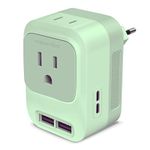 Mapambo 220V to 110V Voltage Converter US to Europe Converter for European Travel Plug Adapter with 2 USB Port 2 USB C International Power Adapter for US to France Germany Italy Spain (Green)