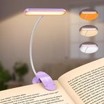 Gritin 19 LED Rechargeable Book Light for Reading in Bed - Memory Function, 3 Eye-Protection Modes & 5 Brightness Levels, Long Battery Life, 360° Flexible Clip On Book Reading Light-Purple