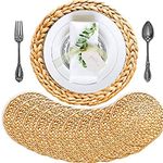 HOME CARPET - Handmade Jute Table Placemats Round Placemat Jute Coasters Dining Table Hot Pot Holder Best Bed-Side Table Center Table Dining Table Shelves (36 cm) Set of (10)