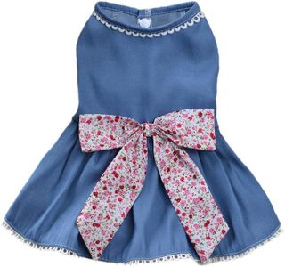 MSNFOASM Small Dog Thin Denim Blue Dress,Cute Princess Dog Skirt with Bow-Knot(L)