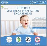 Crib Mattress Protector Waterproof - Zippered Encasement Cover for Baby, Toddler (Crib Size - 28x52x6) White