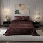 Stoa Paris Noir Rouge Satin Bedsheet for King Size Bed, 300TC Quick Dry Fabric Premium Bedding Set with 2 Pillow Covers, Diwali Decoration, Home Decor Gifting, Wedding, Housewarming - Brown