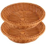 RT&BS Wicker Bread Baskets for Serving, 2pcs Woven Vegetable Baskets, Hand Woven Fruit Basket for Kitchen, Store, Restaurant, Outdoor, Party (Brown, S)