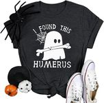 Halloween Shirt Women I Found This Humerus Ghost T Shirt Funny Nurse Graphic Tee Tops, Dark Gray, X-Large