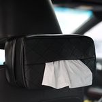 Qirc PU Leather Car Tissue Holder, Car Back Seat Headrest Hanging Tissue Boxes, Car Napkin Box Holder for Universal Auto, Large Tissue dispenser fit for 120 Tissues per Box (Black)