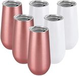 6 Pack Stemless Double Insulated Champagne Flute Tumbler with Lid, 6 Oz Unbreakable Reusable Cocktail Champagne Toasting Glasses, Good Gift for Friends Family Christmas Birthday, White and Rose Gold