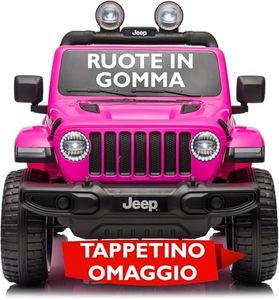 Macchina Elettrica per Bambini Jeep Wrangler Rubicon 12v Telecomandata con Sedile in Pelle 2 Posti - Auto Elettrica per due Bambini con Tappetini Omaggio Full Optional (Rosa, Ruote in Gomma)