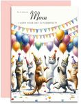 Mom Birthday Card - Dancing Cats Design - Happy Birthday Card for Her. A5 with Pink Envelope - Designed and Printed in the UK