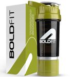 Boldfit Plastic Gym Shaker For Protein Shake Leakproof Shaker Bottles For Protein With Extra Compartment,Preworkout And Bcaa Shake,Protein Shaker Bottle For Gym,Gym Bottle For Me&Women Black-500 Ml