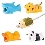 NQEUEPN 5pcs Cable Protector Animals Bite, Cute Charging Cable Saver Chewers Phone Cable Buddies Panda Shark Tiger Duck Hedgehog Charger Data Cover Cable Sleeves for iphone Most Cellphones and iPad