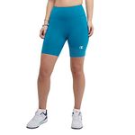 Champion Bike, Authentic, Moisture Wicking, Bikers Shorts for Women, 7", Rockin Teal C Logo, Small