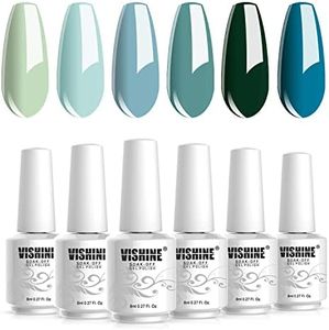 Vishine Gel Nail Polish Teal Blue Olive Green Soak Off Gift Set UV LED Art Varnish Colors UV Light LED Lamp Base Top Coat Needed Starter DIY Nails Art Home Salon Manicure Kits