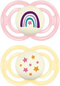 MAM Silicone Perfect Night Pacifiers, Glow In The Dark Pacifiers (2 Pack, 1 Sterilizing Pacifier Case), Mam Pacifiers 16 Plus Months For Baby Girl, Baby Pacifiers, Designs May Vary,Pink